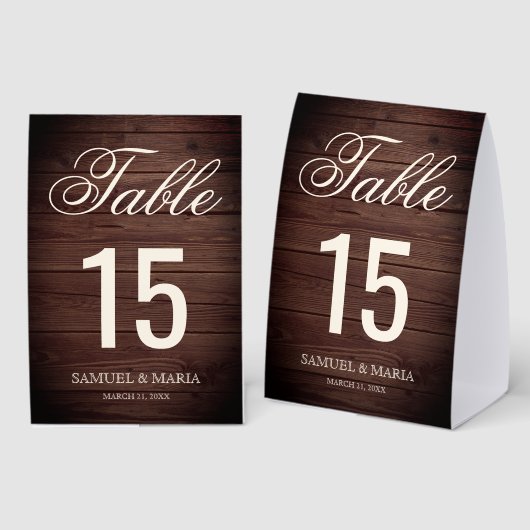 Plaque De Table Elegant Script Rustic Wood Wedding Table Number (Recto/verso)
