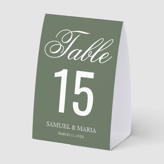 Plaque De Table Elegant Script Sage Green Wedding Table Number (Verso)