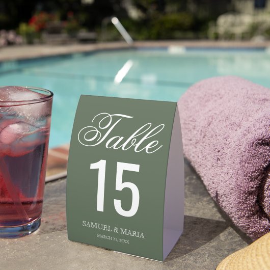 Plaque De Table Elegant Script Sage Green Wedding Table Number (InVersositu (sur table))