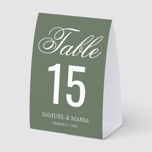 Plaque De Table Elegant Script Sage Green Wedding Table Number (Recto)