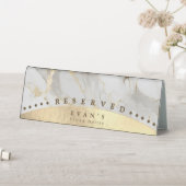 Plaque De Table Elegant Shiny Gold White Marble Agate Reserved (En SItu (Tableau))