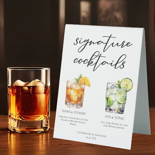 Plaque De Table Elégant soir Signature Cocktails Menu Mariage