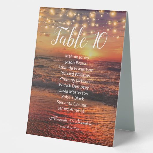 Plaque De Table Élégant Sunset Beach String Illuminations de siège (Recto)