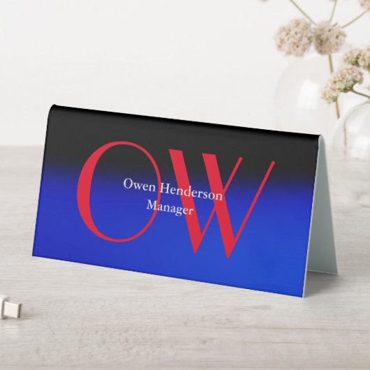 Plaque De Table Élégant Unique Bleu Rouge Gras Texte Monogramme (En SItu (Tableau))