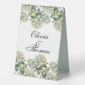 Plaque De Table Elégante aquarelle blanche vert hydrangée florale (Verso)