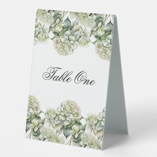 Plaque De Table Elégante aquarelle blanche vert hydrangée florale (Recto)