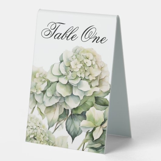 Plaque De Table Elégante aquarelle blanche vert hydrangée florale (Recto)