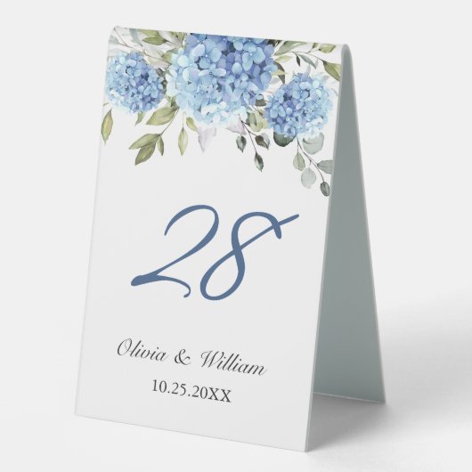 Plaque De Table Elégante aquarelle bleu Hydrangea Mariage (Recto)