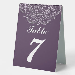 Plaque De Table Élégante aubergine et blanche indienne Mariage de