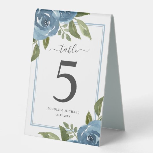 Plaque De Table Elégante couleur bleu azur Mariage Numéro (Recto)