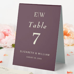 Plaque De Table Elégante laque simple cerise, Mariage Monogramme