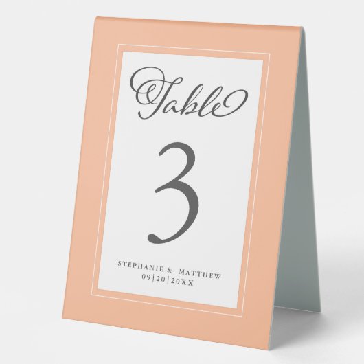Plaque De Table Elégante Pêche Blanc Mariage Réception Chic (Recto)