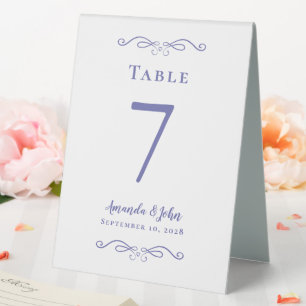 Plaque De Table Elégante Réception De Mariage Périwinkle Bleu Blan
