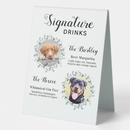 Plaque De Table Élégante signature Boissons Animaux Mariages Chien (Recto)