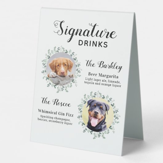 Plaque De Table Élégante signature Boissons Animaux Mariages Chien (Verso)