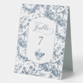 Plaque De Table Élégante toile Florale Bleue Française Gravée (Recto)