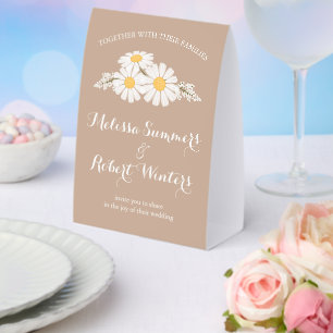 Plaque De Table Élégantes Fleurs Blanches Mariage Beige
