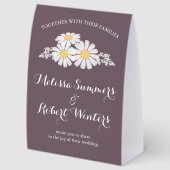 Plaque De Table Élégantes Fleurs Blanches Mariage Dark Purple (Arrière)