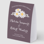 Plaque De Table Élégantes Fleurs Blanches Mariage Dark Purple (Recto)