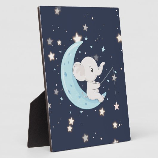 Plaque de table Éléphant bébé pêchant des étoiles (Côté)