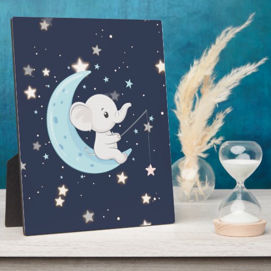 Plaque de table Éléphant bébé pêchant des étoiles (Côté)