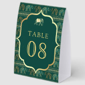 Plaque De Table Emerald Elephant Indian Wedding Table Number (Recto)