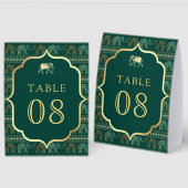 Plaque De Table Emerald Elephant Indian Wedding Table Number (Recto/Verso)