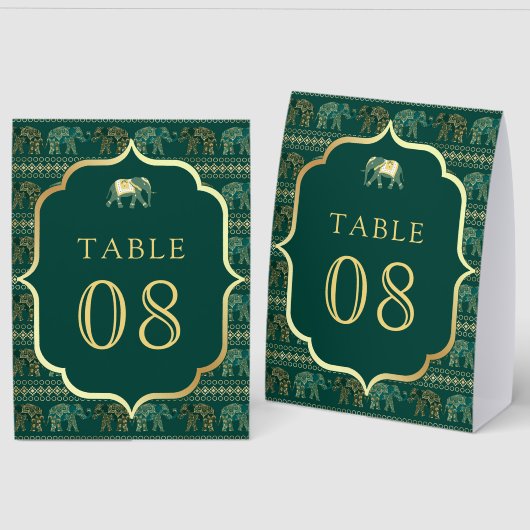 Plaque De Table Emerald Elephant Indian Wedding Table Number (Recto/Verso)