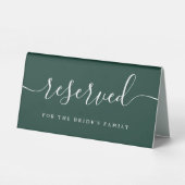 Plaque De Table Emerald Green Elegant Script Mariage Réservé (Verso)