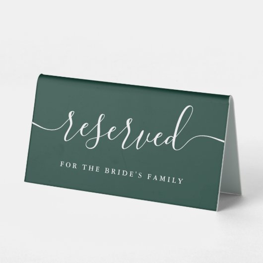 Plaque De Table Emerald Green Elegant Script Mariage Réservé (Verso)