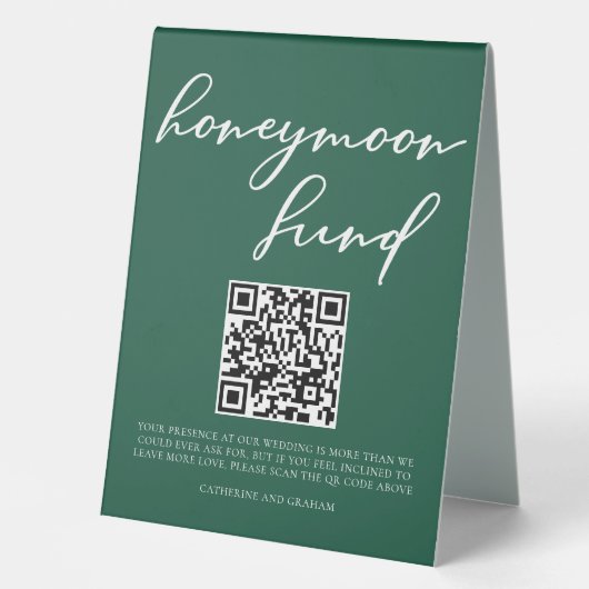 Plaque De Table Emerald Green Honeymoon Fund Code QR (Recto)
