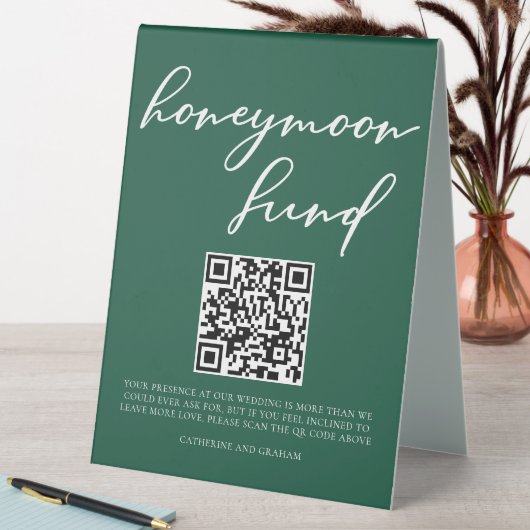 Plaque De Table Emerald Green Honeymoon Fund Code QR (En SItu (Tableau))