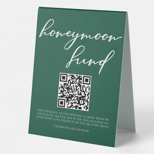 Plaque De Table Emerald Green Honeymoon Fund Code QR (Verso)