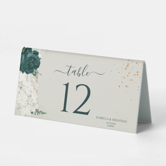 Plaque De Table Emerald Green Romantic Rose Floral Wedding (Recto)