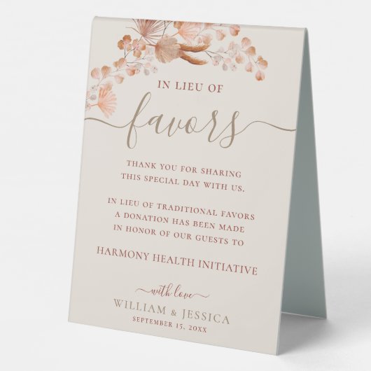 Plaque De Table En remplacement des faveurs du Mariage bohème don (Verso)