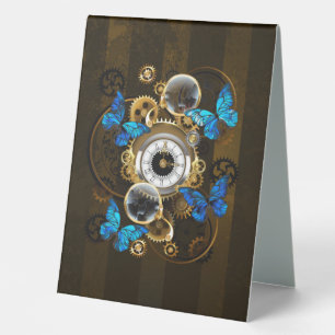 Plaque De Table Engrenages à vapeur et papillons bleus