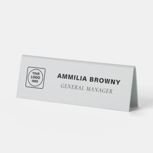 Plaque De Table Enseigne de bureau argentée avec logo pour table (Recto)