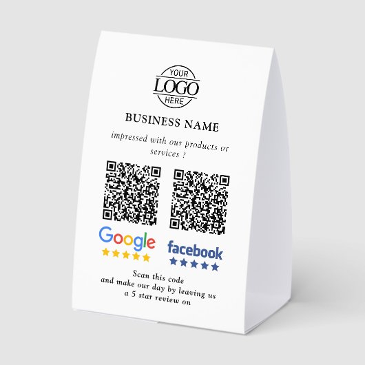 Plaque De Table Enseigne de code QR pour les avis Google et Facebo (Verso)