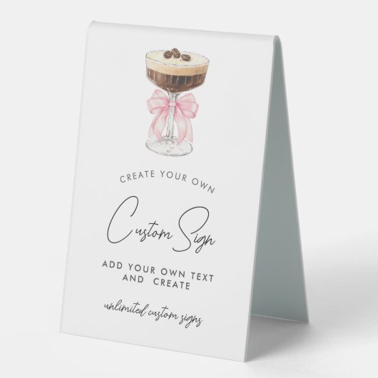 Plaque De Table Espresso Bow Rose Martini Personnalisé (Recto)