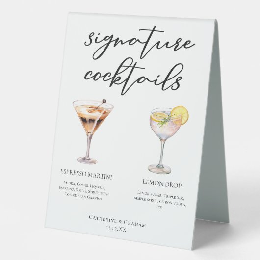 Plaque De Table Espresso Martini Lemon Drop Cocktails Menu Mariage (Recto)