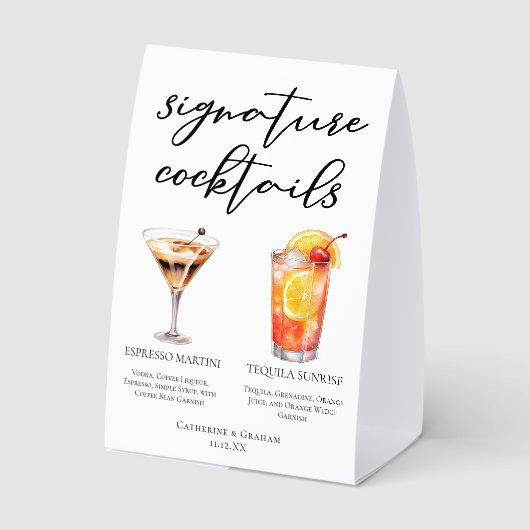 Plaque De Table Espresso Martini Tequila Sunrise Cocktails Menu (Verso)