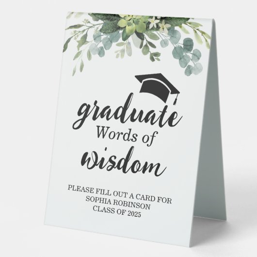 Plaque De Table Eucalyptus Graduation Party Conseil invité (Recto)