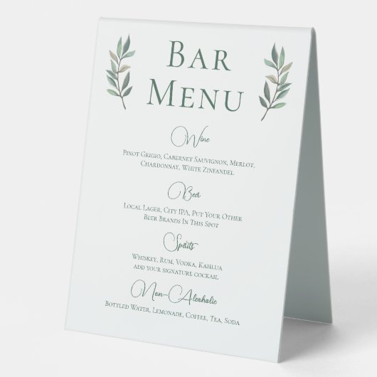 Plaque De Table Eucalyptus Leaf Simple Botanique Mariage Bar Menu (Recto)