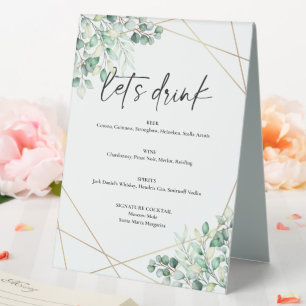 Plaque De Table Eucalyptus Mariage de verdure Boissons Menu