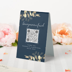 Plaque De Table Eucalyptus Mariage Honeymoon Fund QR Code