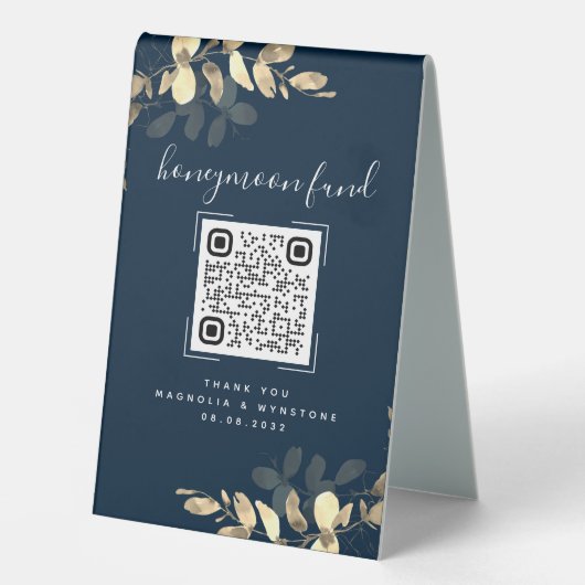Plaque De Table Eucalyptus Mariage Honeymoon Fund QR Code (Recto)