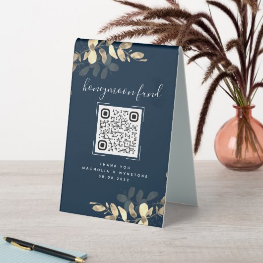 Plaque De Table Eucalyptus Mariage Honeymoon Fund QR Code (En SItu (Tableau))