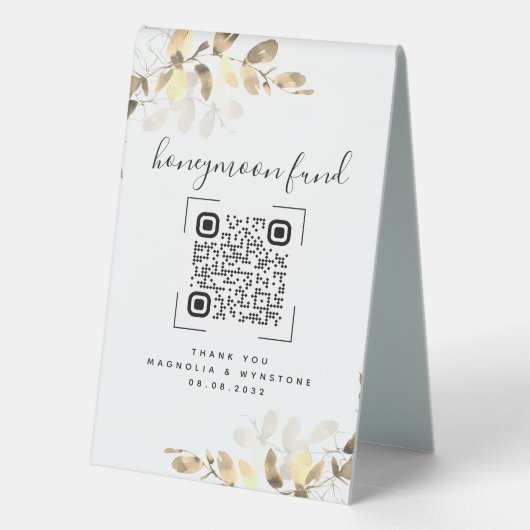 Plaque De Table Eucalyptus Mariage Honeymoon Fund QR Code (Verso)