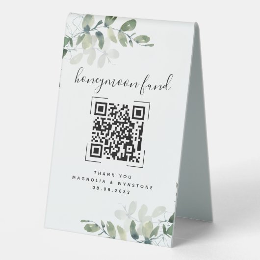 Plaque De Table Eucalyptus Mariage Honeymoon Fund QR Code (Verso)