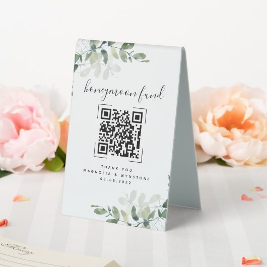 Plaque De Table Eucalyptus Mariage Honeymoon Fund QR Code (In SItu (Mariage))